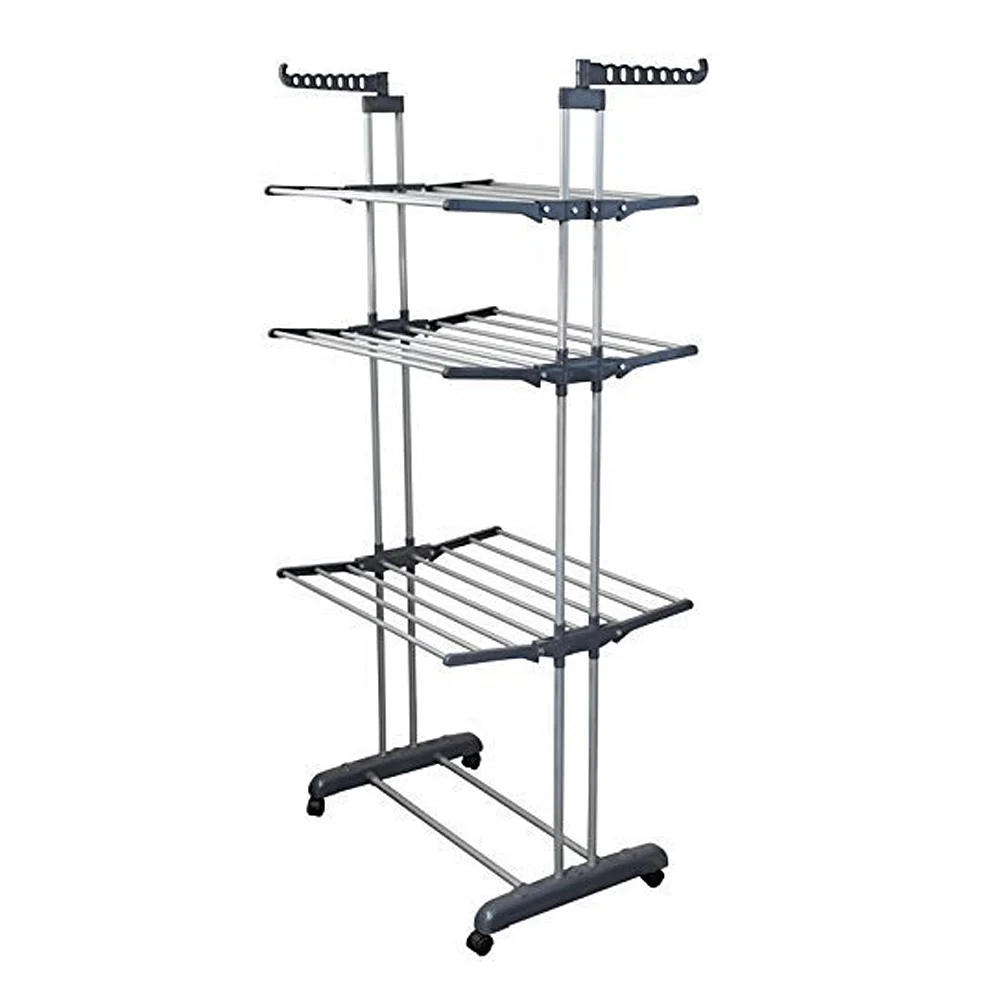 

1pc Floor Clotheshorse Three Layers Foldable Clothes Hangers Multifunctional for Indoor Outdoor Use Grey