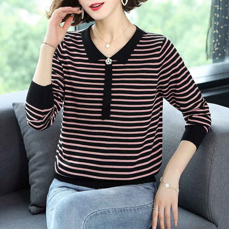 Женский трикотажный пуловер с воротником-рубашкой размеры до 5XL | Женская одежда