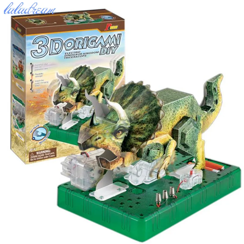 

electric 3D origami dinosaur models for children origami paper simulation Triceratops model educational toy kids gift