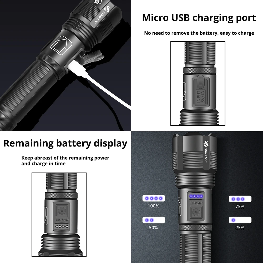 

High Quality XHP70.2 Tactical Hunting Led Flashlight Power by 18650 AAA Battery Usb Rechargeable Torch Zoomable XHP50Lantern