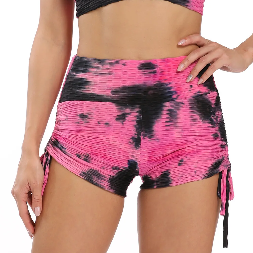 

Women Tie Dye Sport shorts Rainbow Printed High Waist Stretchy Fitness Running Gym Athletic Leggins Ladies Push Up Sportwear