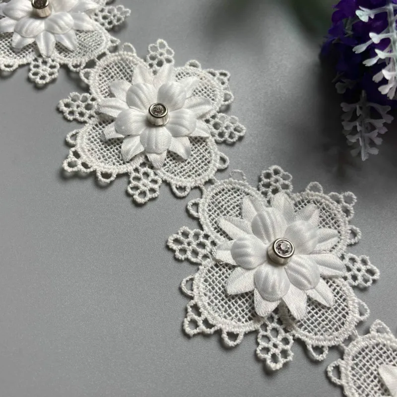 

1 yard White Pearl Beaded Embroidered Flower Lace Trim Floral Applique Patches Fabric Sewing Craft Vintage Wedding Dress