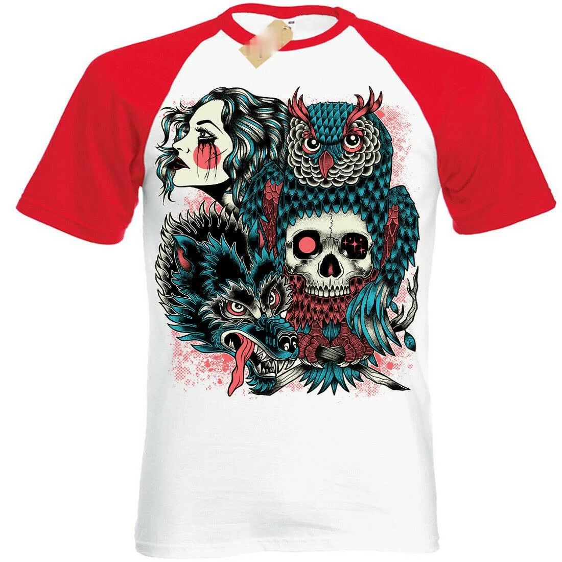 

All-match skull print short-sleeved baseball shirt men's summer cotton T-shirt