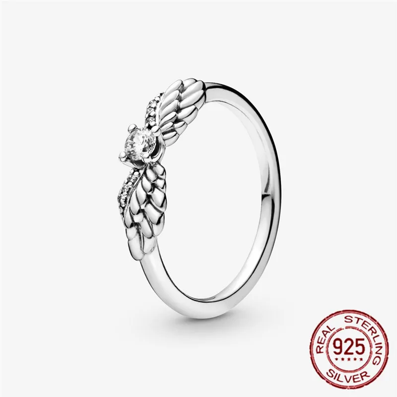 

2020 new Trendy 925 Sterling Silver Rings Brilliant Angel Wing Ring Geometric Shapes Open Rings Women Anniversary Jewelry