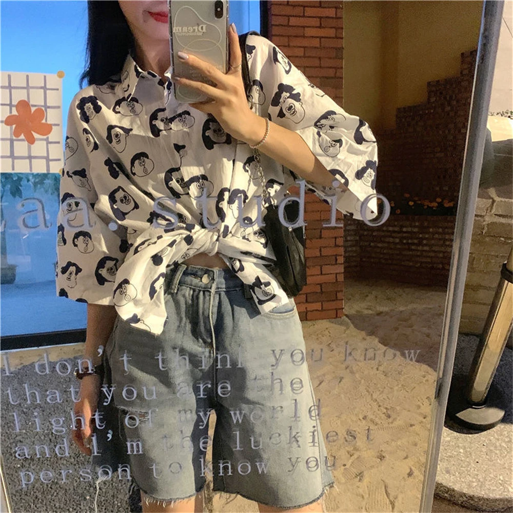 

Летний топ; Рубашка большого размера; Винтажная одежда; Одежда Harajuku; Mujer; Одежда в стиле хип-хоп; Camisas De Mujer; Принт с героями мультфильмов для де...