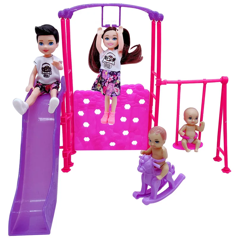 

2021 милый игровой домик для куклы слайд + Барби с лошадкой-качалкой 5 дюймов аксессуары для куклы парк развлечений Келли детские игрушки рожд...