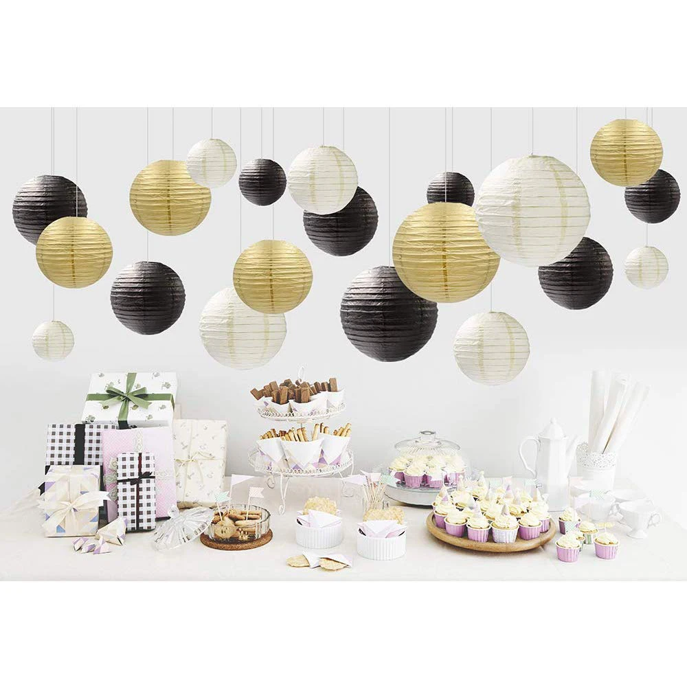 Декоративные вечерние бумажные фонари s 20 шт. золотой бежевый черный круглый