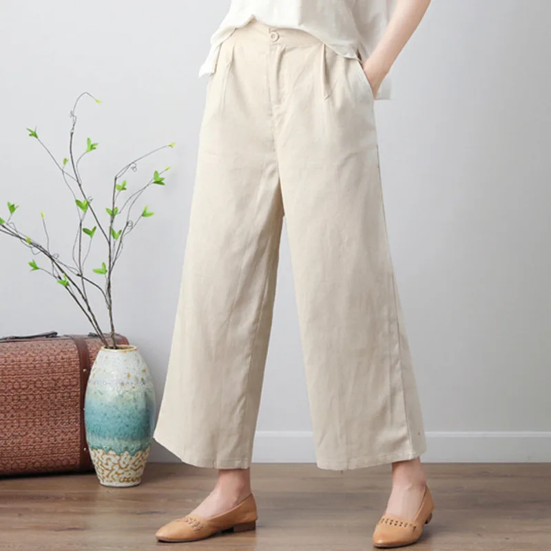 #0654 размера плюс штаны 4XL повседневные платья из хлопка и льна широкие брюки для