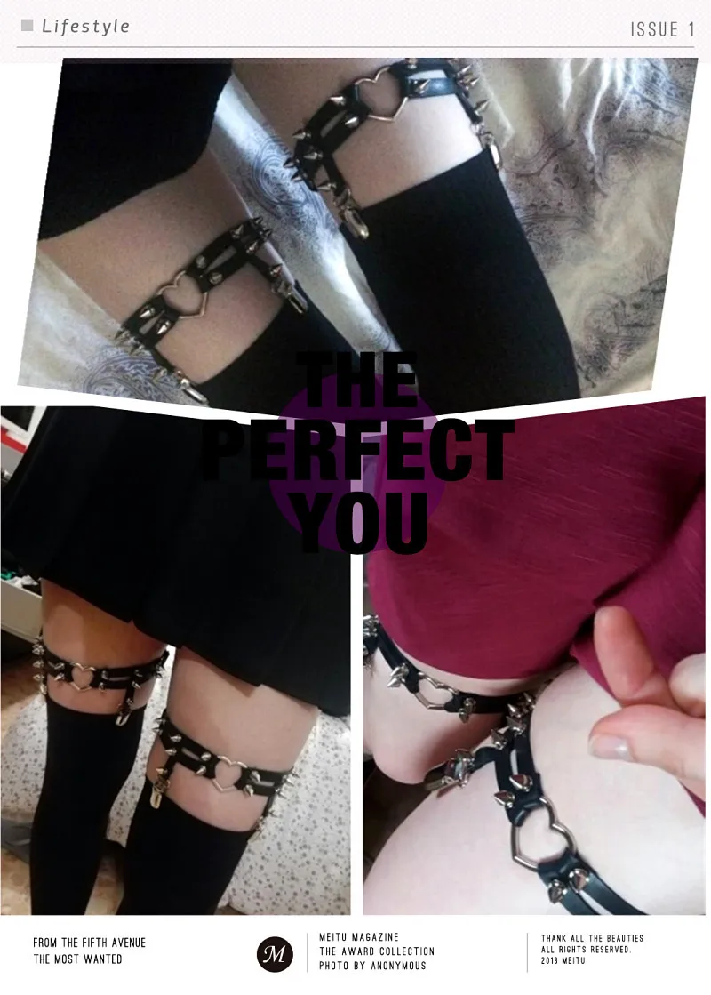 Gothic Harajuku Sexy Heart Punk Rivet Leg Necklace Belt for Women Pastel Goth Harness Leather Garter Stockings | Украшения и