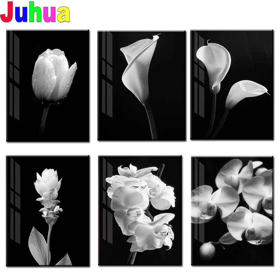 

Алмазная вышивка «Калла» с цветком маргаритки, полноразмерная круглая мозаика с черно-белыми цветами