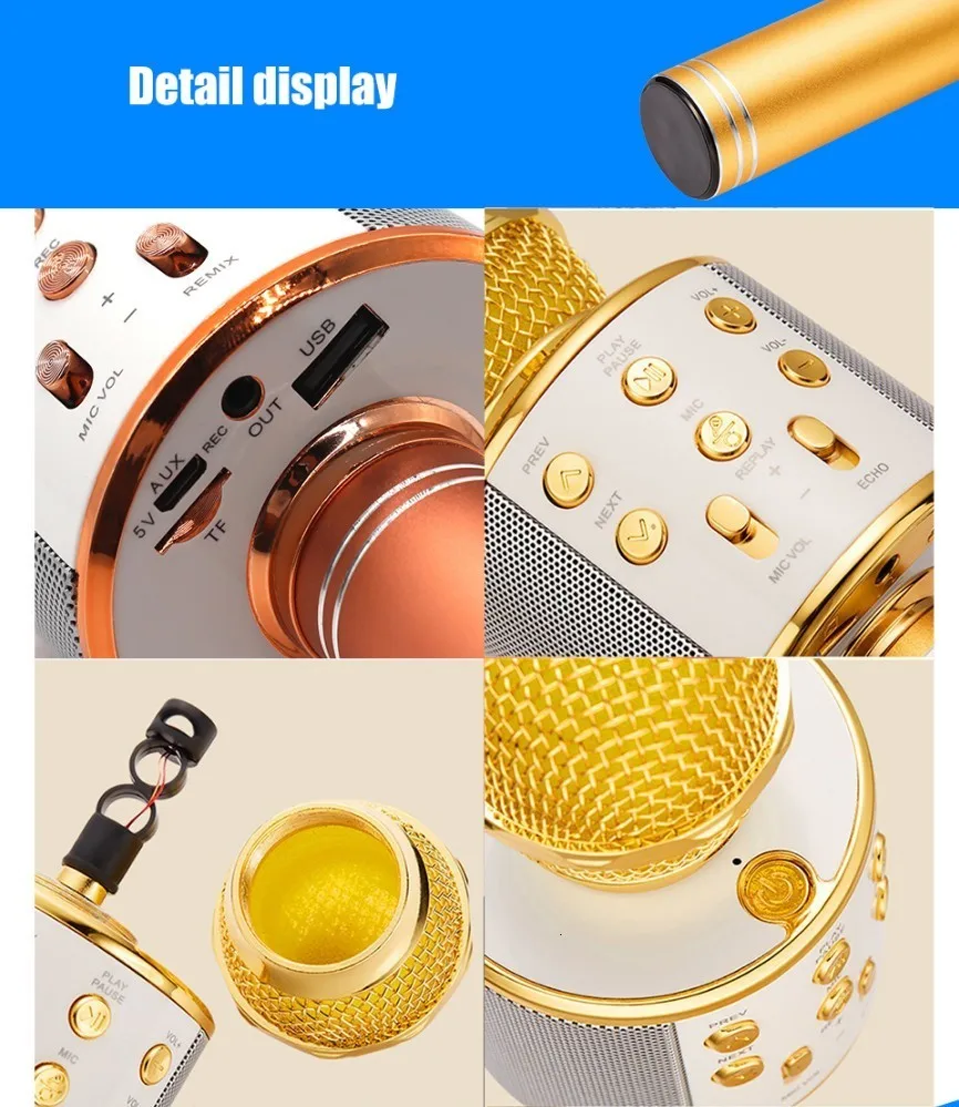 WS-858 беспроводной Bluetooth караоке микрофон стерео микрофон KTV USB динамик плеер TF карта Музыка Пение Запись волшебный звуковой микрофонный