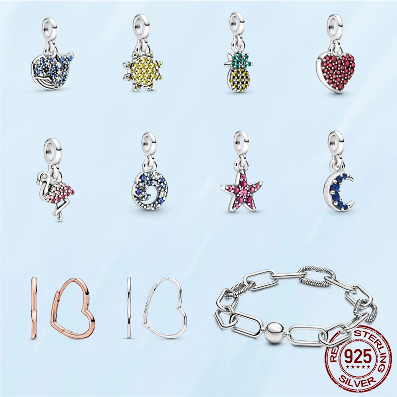 

Fine 925 Sterling Silver Charms Flamingo Pendant Summer Sun Starfish Charm Fit Original Pandora Bracelets DIY Lady Jewelry