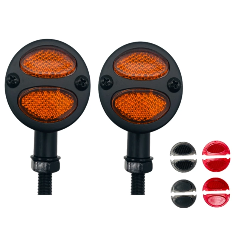 2Pcs Motorcycle 4 Wires Retro LED Turn Signal Twin Light Running Brake Lamp Blinker Flashing Light
