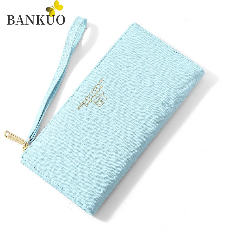 

BANKUO Long Solid Color Zipper Sewing Thread Wallet Leather Girl Casual Coin Purse Fashion Preppy Style Wallets for Women X163
