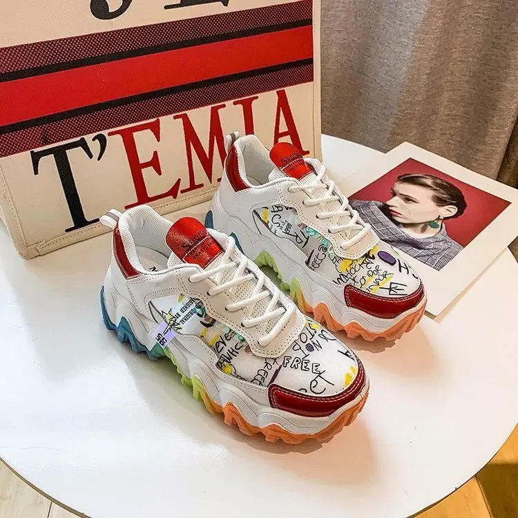

Woman Lace Up Sports Casual Shoes Tennis FemaleFashion Breathable Sneakers Colorful Bottom Casual Platform Shoes