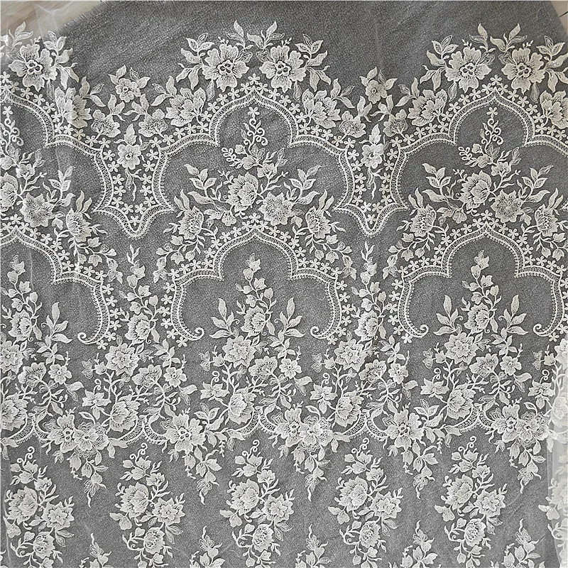 

2021 Sequined tulle mesh embroidery lace fabric ivory wedding gowns lace material 1 yard