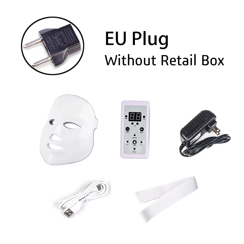 EU Plug Светодиодный косметическая маска для лица фотон 7 видов цветов свет уход за кожей омоложение удаление морщин, акне уход за кожей лица Красота спа-салон инструмент - Цвет: EU Plug