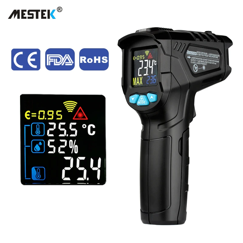 Digital Infrared Thermometer Laser Temperature Meter Non-Contact Pyrometer Imager Hygrometer IR Termometro Color LCD Light Alarm |