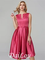 a line minimalist elegant cocktail party prom valentines day dress v wire sleeveless knee length satin with sash ribbon 2021