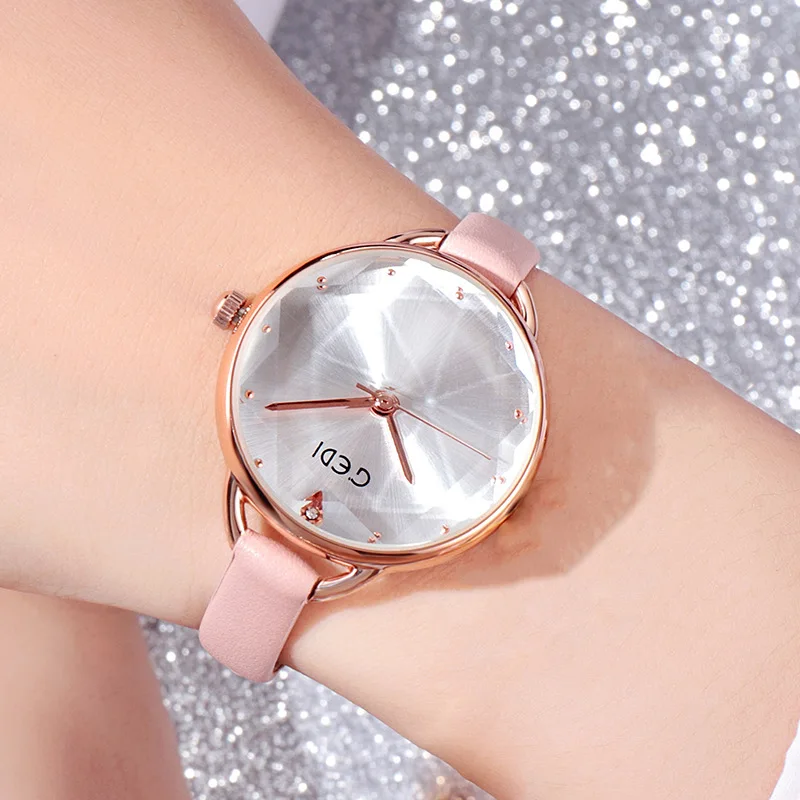 Женские часы с кожаным ремешком и хрустальным циферблатом креативные Роскошные