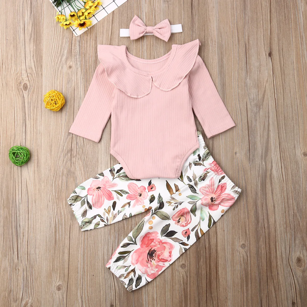 

Newborn Infant Baby Girl 0-24M Ruffle Romper Tops Floral Pants 3pcs Outfits Clothes