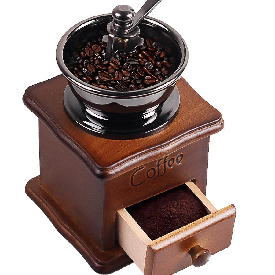 

Wooden Handmade Coffee Beans Grinding Manual Grinder Machine Retro Wood Design Hand Coffee Burr Mill Manual Bean Grinder