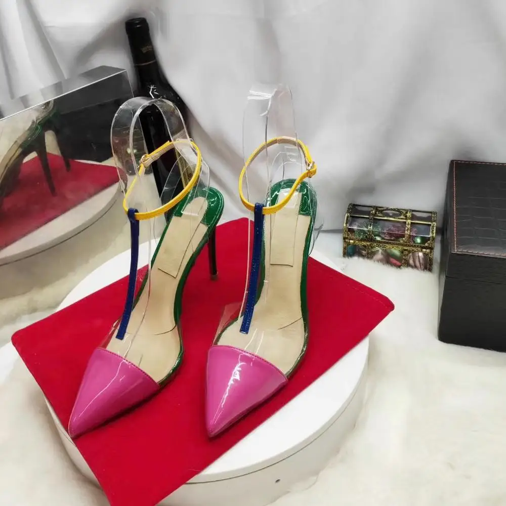 Murah Gratis Pengiriman Sepatu Wanita Fashion Seksi Renda Belakang Terbuka Wanita Sepatu Kaca PVC Transparan High Heels 12 Cm Stripper Sepatu Hak