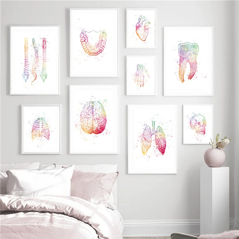 

Wall Art Canvas Painting Anatomy Skeleton Heart Brain Posters And Prints Vintage Wall Pictures For Hospital Doctor Office Decor