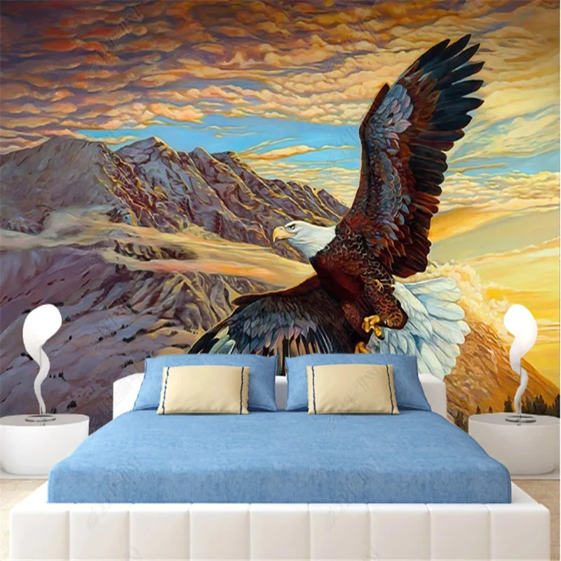 Modern New Chinese Style Eagle Hits The Background Wall Papers Home Decor of The Long Sky Scenery Living Room Wallpaper Mural