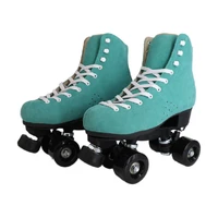 retro double line roller skate sport shoes alloy truck pu wheel pro men women children fitness green suede skating patines shoes