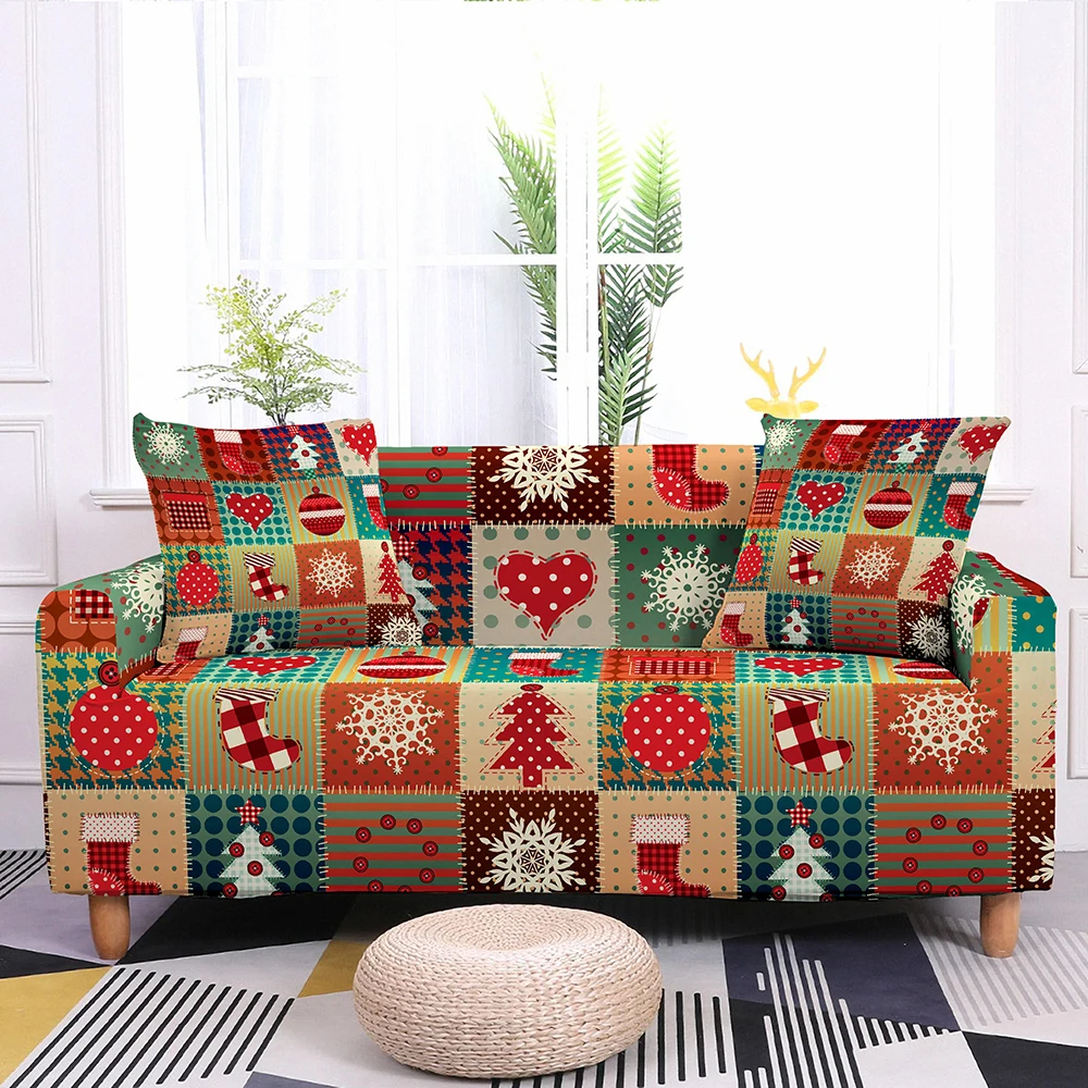 

Эластичные Чехлы на диван с надписью Merry Christmas для гостиной, эластичный чехол на диван с Санта-Клаусом, чехол для дивана, украшение для дома