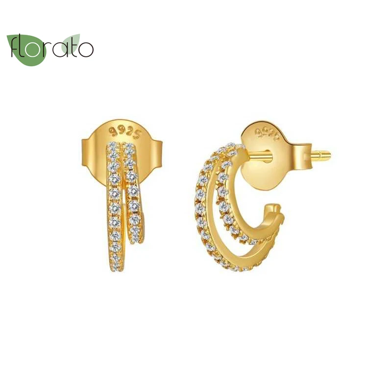 

925 Silver Ear Needle C-shaped White Zircon Earrings For Women Stud Earrings Set Girls Wedding Fashion Jewelry Aretes De Mujer