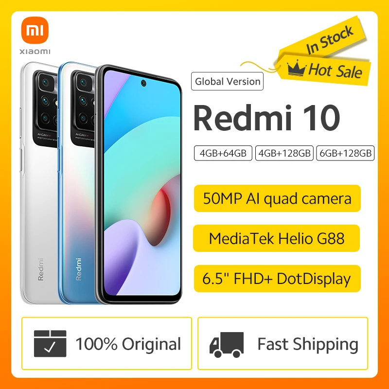  Xiaomi Redmi 10, 64 ГБ/128 ГБ, 50 МП, четыре AI-камеры, 90 Гц, процессор Helio G88, быстрая зарядка 