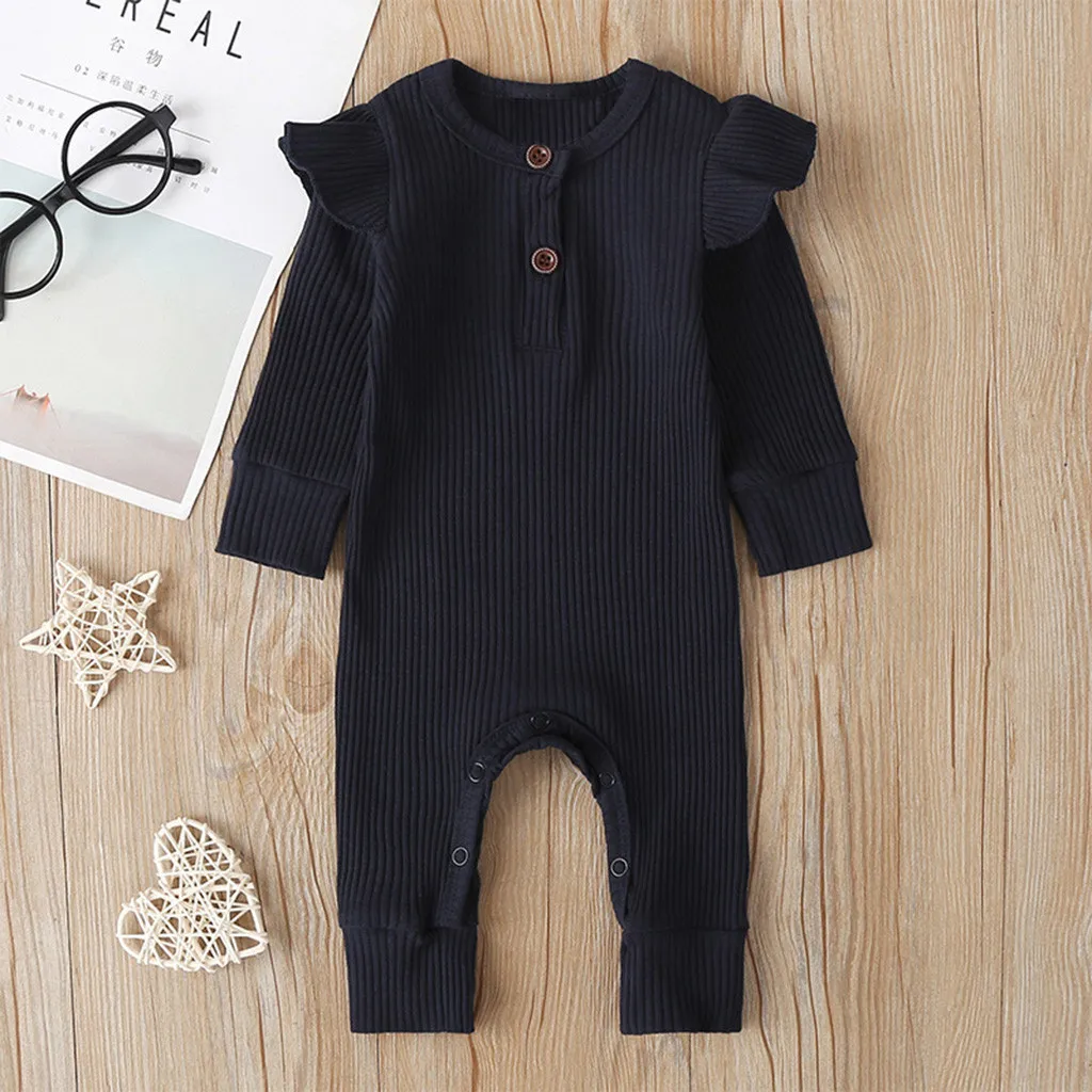 

2020 Baby Autumn Winter Clothing Newborn Baby Girl Boy Ribbed Clothes Knitted Cotton Romper Jumpsuit Solid Vetement Bebe Fille