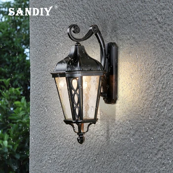 European Retro Wall Lamps Outdoor Led Porch Lamp Antique Sconce IP65 House Exterior Wall Lightings Aluminum E27 Bulb Replaceable
