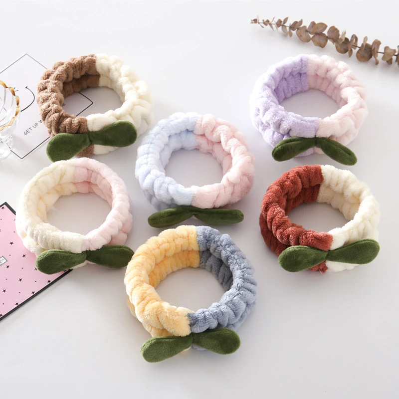 

Cute Popular Splicing Color Grass Bud Hair Band Stylish Plush Wide Hair Accessories Sweet Elastic Coral Fleece Soft Headband
