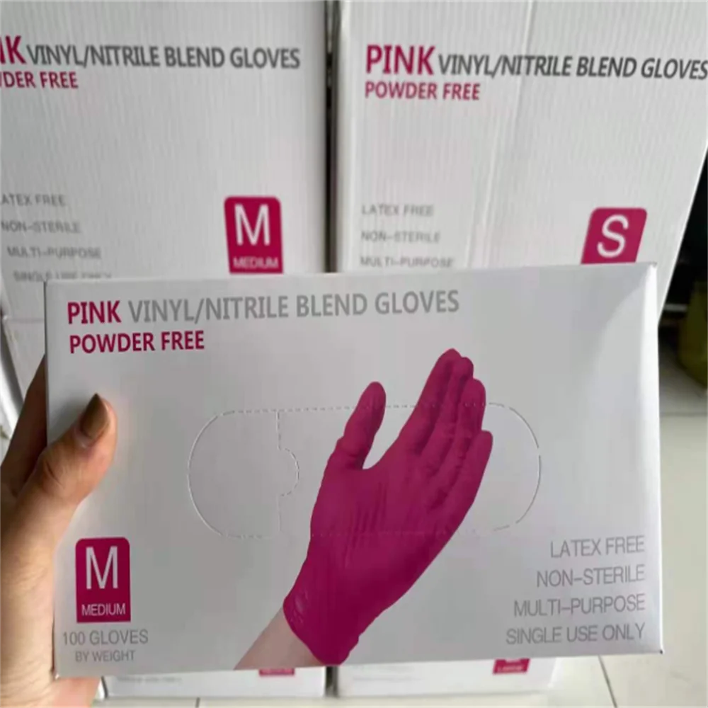 Нитриловые перчатки розовые виниловые водонепроницаемые гипоаллергенные