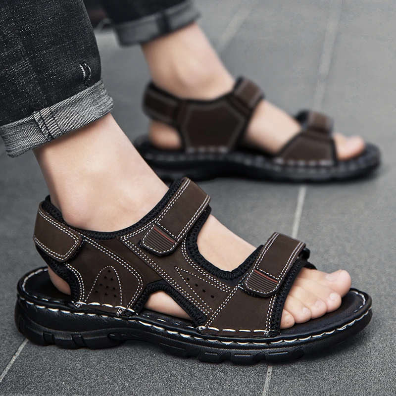 

Men Sandals 2018 Hiking Sandals Leather Men Summer Slip On For Wooden Shoes Mens Slide Sports Rubber Gladiator 39 S Roman Geta