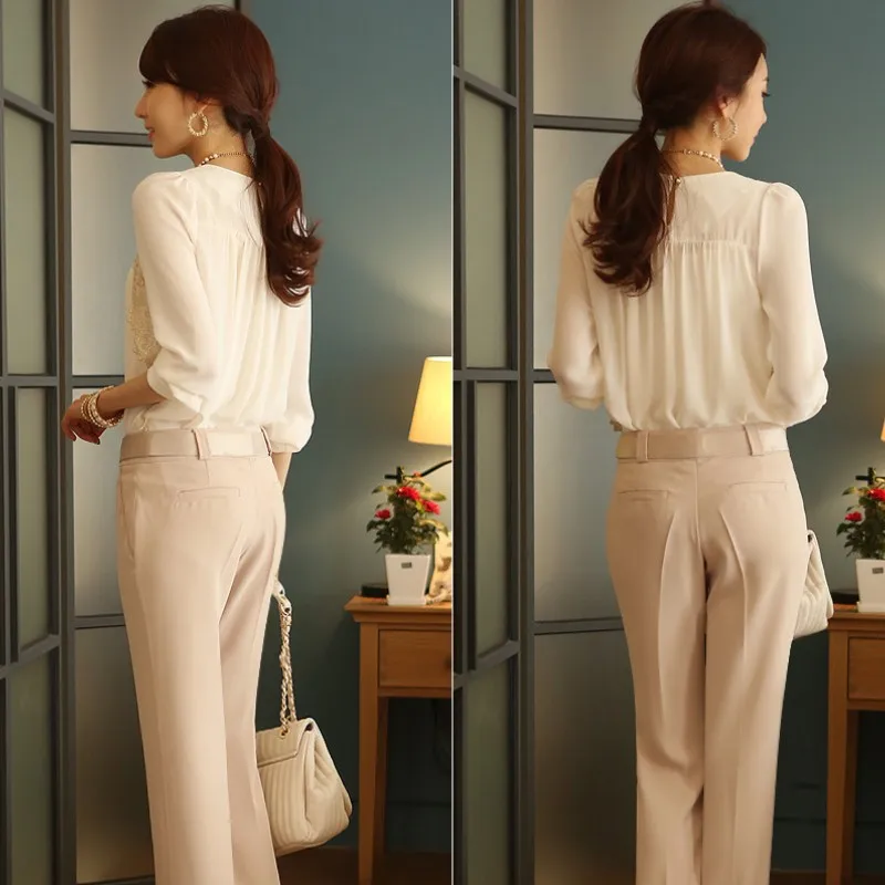 Женская Свободная шифоновая блузка кружевная Лоскутная рубашка с круглым