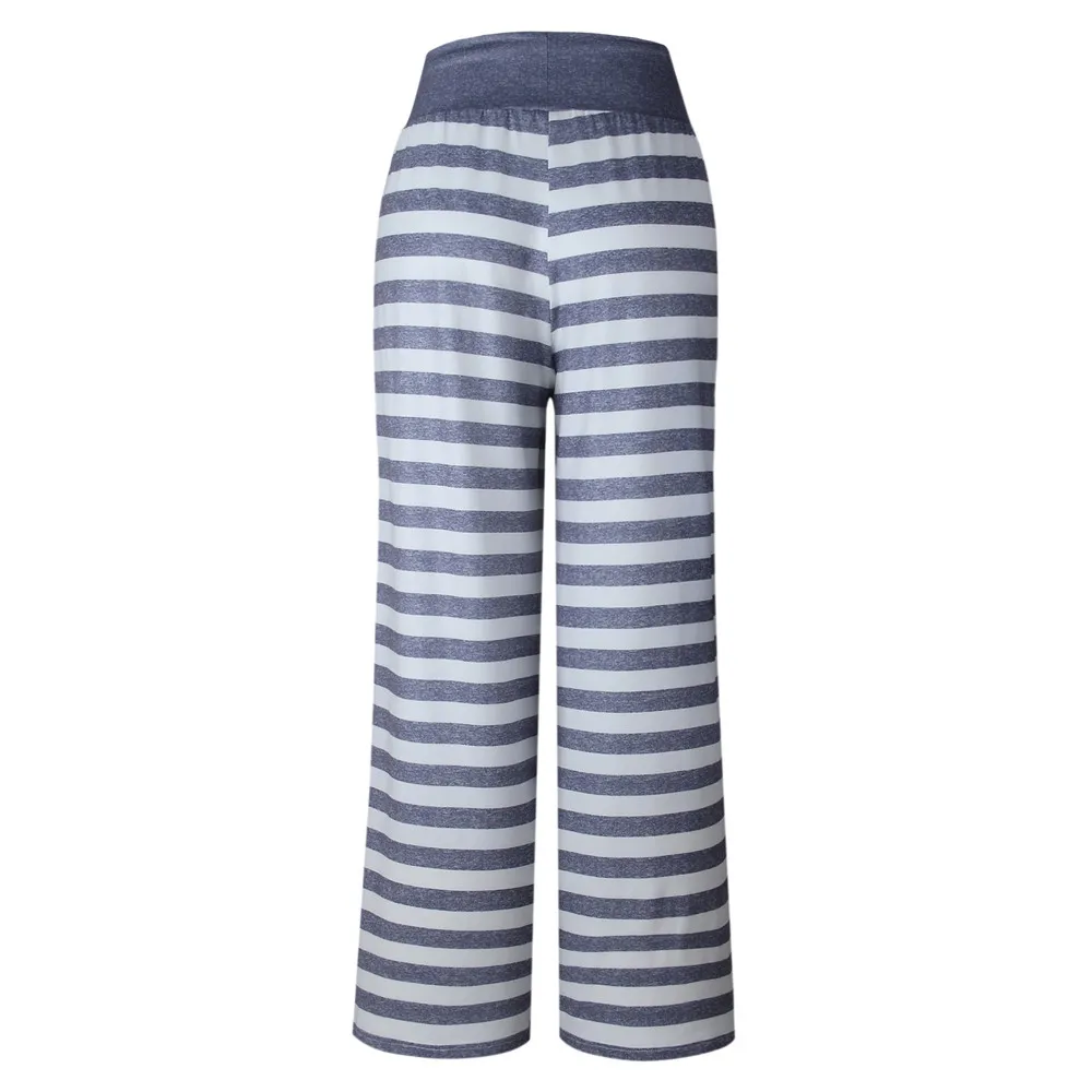 

Women Ladies Casaul Summer Horizontal Stripes Prints Drawstring Wide Leg Cross-pants Leggings Штаны Штаны Женский@Q