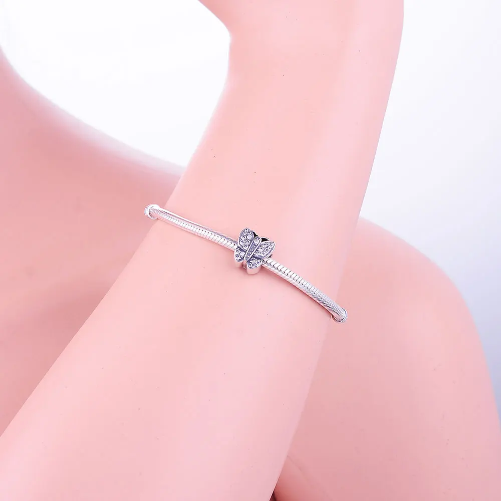 

Fit Original Pandora Charm Bracelet Silver 925 Butterfly Antique Beads With Clear CZ Stone Fashion Jewelry Making For Women Gift