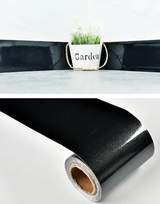 Shiny Black ПВХ водонепроницаемая линия талии мраморная граница обоев рулон самоклеющиеся стены границы наклейки для кухни ванной декоративная пленка - Цвет: Shiny Black