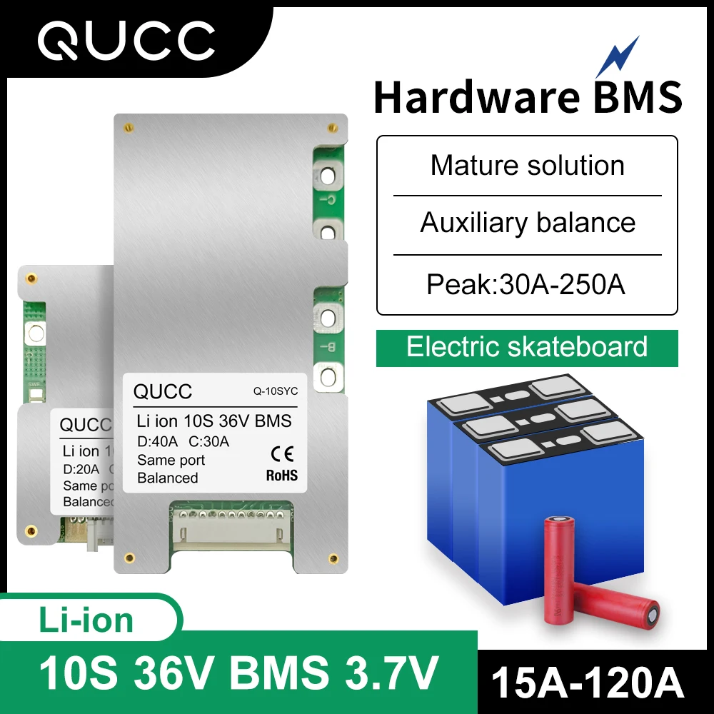 

Qucc BMS 10S 36V 15A 20A 30A 40A 50A 60A 18650 Balancer Li ion Lithium Battery Protection Board for Electric Scooter Ebike Motor