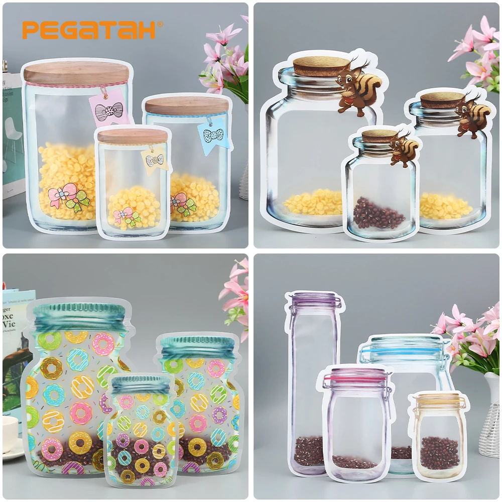 

3Pcs Reusable Mason Jar Bottles Bag Waterproof Candy Grocery Cookies Seal Fresh Snacks Baking Food Storage Bag Kitchen Organizer