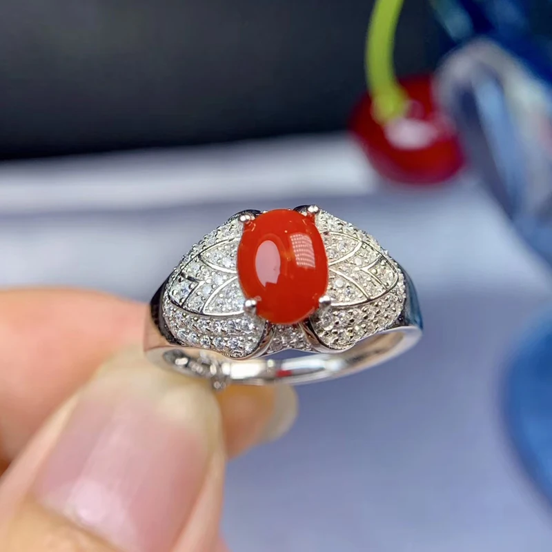 Женское Винтажное кольцо из серебра 925 пробы с драгоценным кораллом 6 мм х 8 |