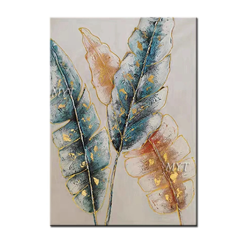 

Newest Gold Design Art Pure Handmade Feather Canvas Oil Painting Wall Art Unframed Paintings Picture Artwork For Home Decoration
