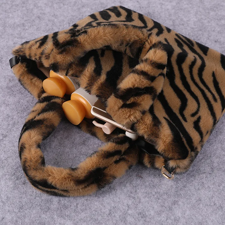 FW Женская плюшевая сумка из мягкого искусственного меха узор зебры леопарда