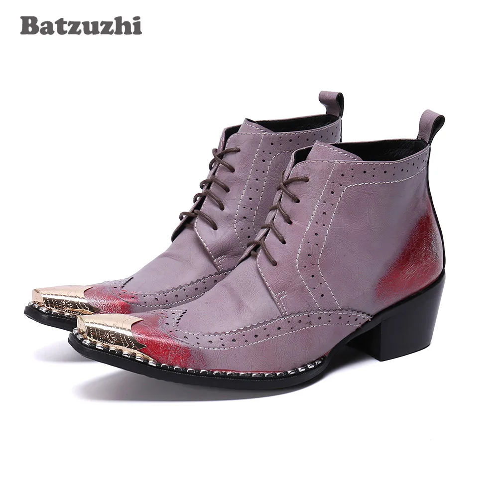 

Batzuzhi/модные мужские ботинки в стиле рок; Кожаные модельные ботинки с острым металлическим носком на высоком каблуке 6,5 см; Вечерние ботильон...