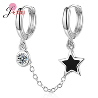 new korean 925 sterling silver simple design aaa zircon ear hook geometric double two holes earring for women girls
