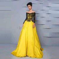 vestidos de 15 a%c3%b1os 2020 black yellow boat neck long sleeve appliques ball gown long prom plus size evening quinceanera dresses